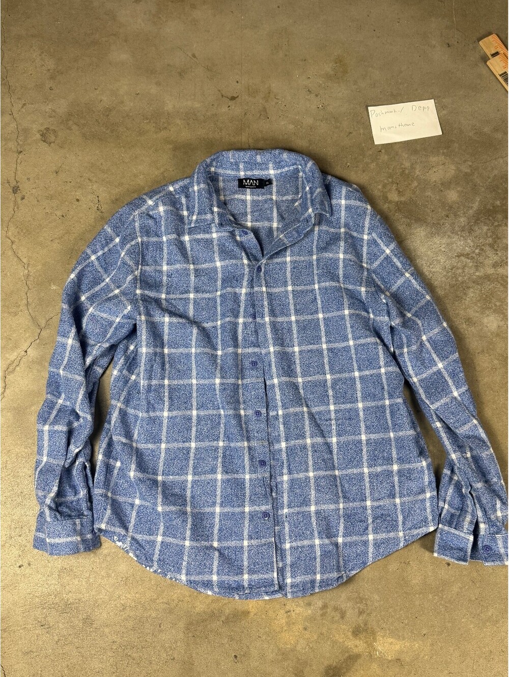 BoohooMAN Blue White Plaid Long Sleeve Button Up Shirt Men’s Casual Check